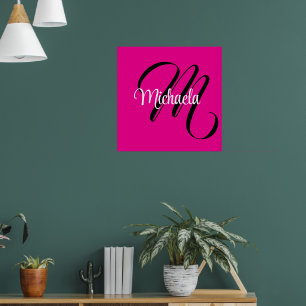 Poster Monogramme moderne minimaliste nom initial rose ch