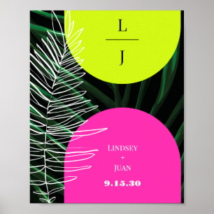 Poster Monogramme Neon Arches Tropical Palm Leaf Mariage