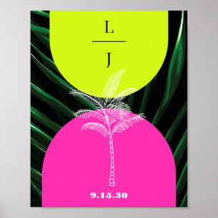Poster Monogramme Neon Arches Tropical Palm Tree Mariage
