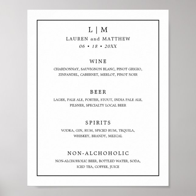 Poster Monogramme noir et blanc simple Mariage élégant (Devant)