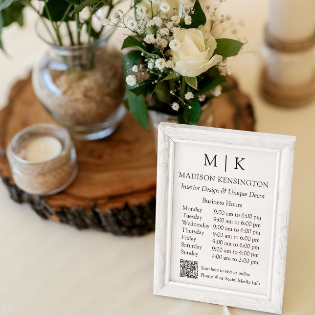 Poster Monogramme ou ajouter un logo Heures d'ouverture Q (Edit to Customize text, colors and more)