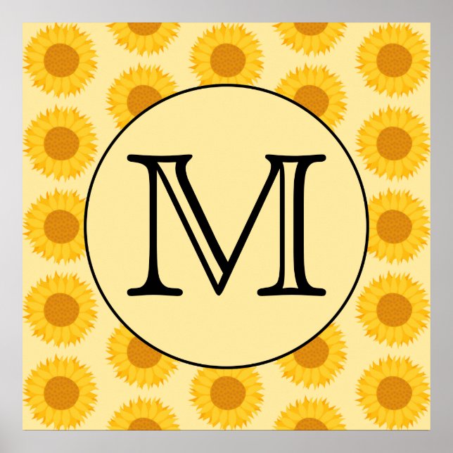 Poster Monogramme personnalisé, avec tournesol jaune. (Devant)
