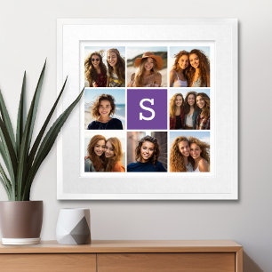 Poster Monogramme personnalisé Eggplant et collage photo