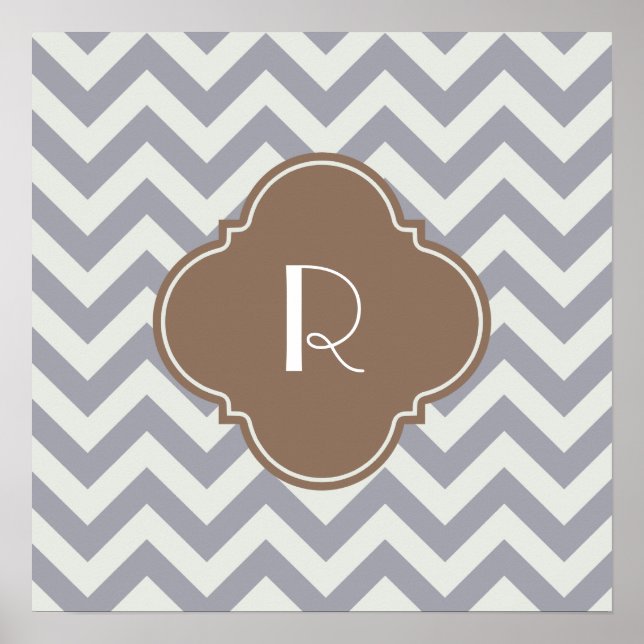 Poster Monogramme personnalisé gris clair Chevron (Devant)