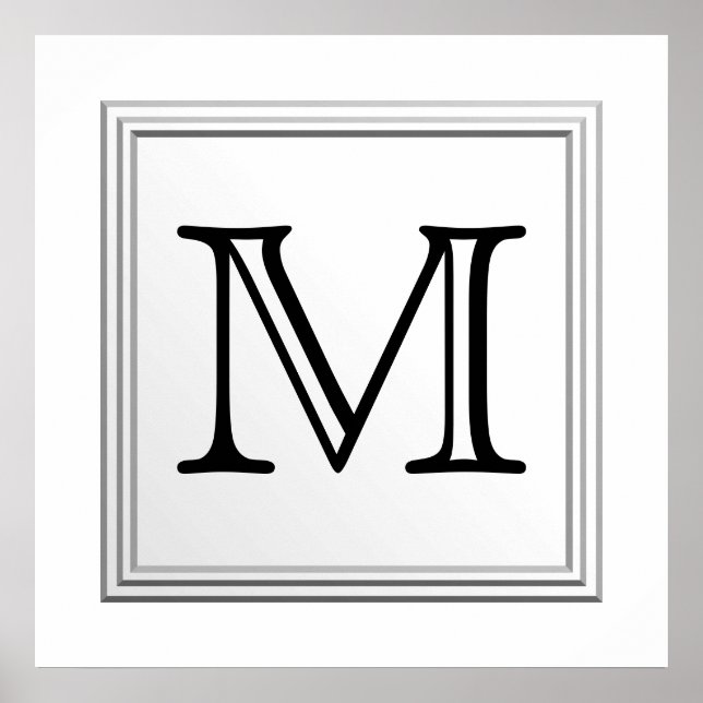 Poster Monogramme personnalisé imprimé. Noir et Blanc. (Devant)