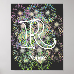 Poster Monogramme personnalisé initial nom Coloré Feux d'