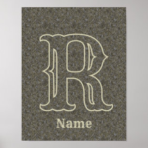 Poster Monogramme personnalisé initial nom floral marron