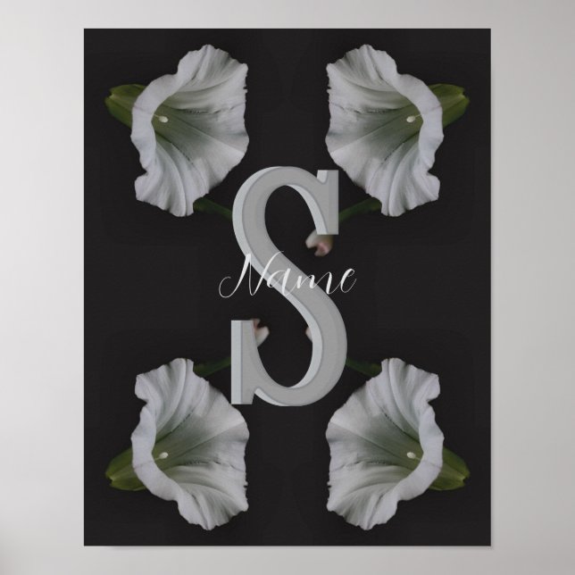Poster Monogramme personnalisé initial Nom Morning Glory  (Devant)