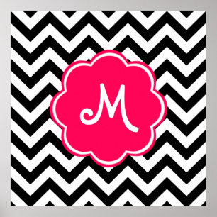 Poster Monogramme personnalisé rose néon avec Motif Chevr