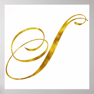 Poster Monogramme personnalisé S Faux Gold Foil Monogramm