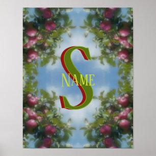 Poster Monogramme personnalisé Votre initiale Nom Pommes