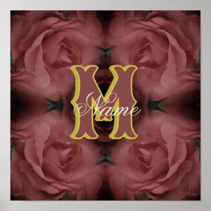 Poster Monogramme personnalisé Votre initiale Nom Roses v