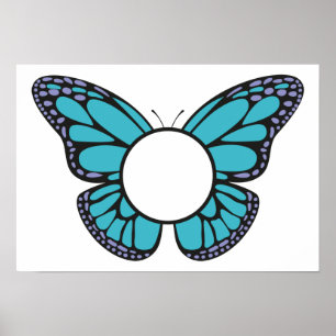 Poster Monogramme rond papillon bleu clair personnalisé