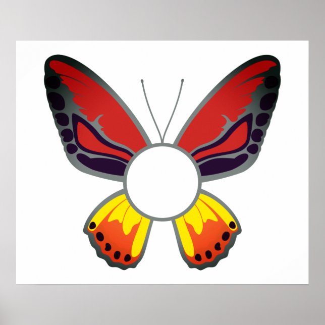 Poster Monogramme rond papillon orange personnalisé (Devant)