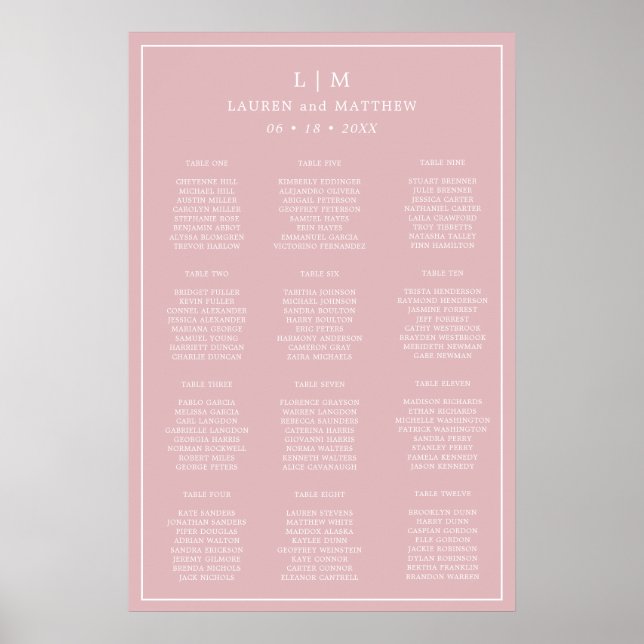 Poster Monogramme rose clair simple Mariage élégant (Devant)
