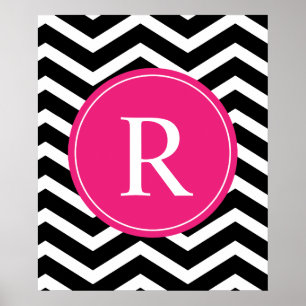 Poster Monogramme rose noir Chevron
