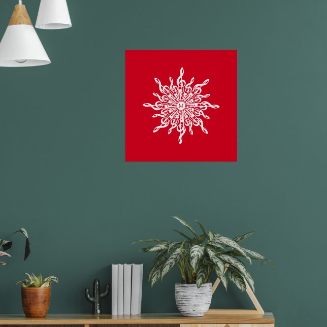 Poster Monogramme rouge de Noël G-Clef Snowflake (Salon 1)