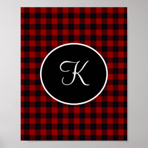 Poster Monogramme rouge et noir Faux plaid de Buffalo