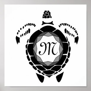 Poster Monogramme silhouette de la tortue noire Diamant