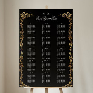 Poster Monogramme traditionnel Noir Crest Mariage classiq