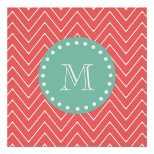 Poster Monogramme vert en bon état de corail du motif  