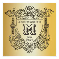 Monogramme victorien Emblem Bouclier d'or