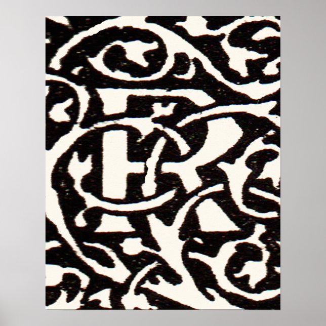 Poster Monogramme vintage R Art Nouveau (Devant)
