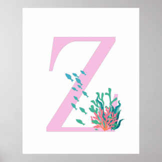 Poster Monogramme Z Initial Monogramme Rose Téalgue Océan