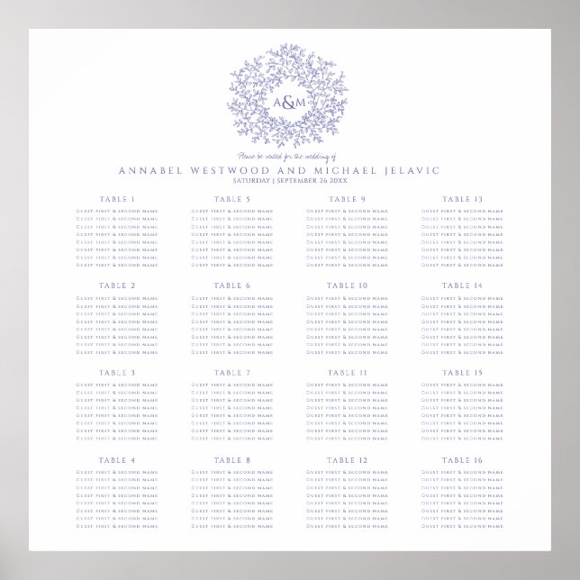 Poster Monographie mariage bleu violet 16 tableaux (Devant)