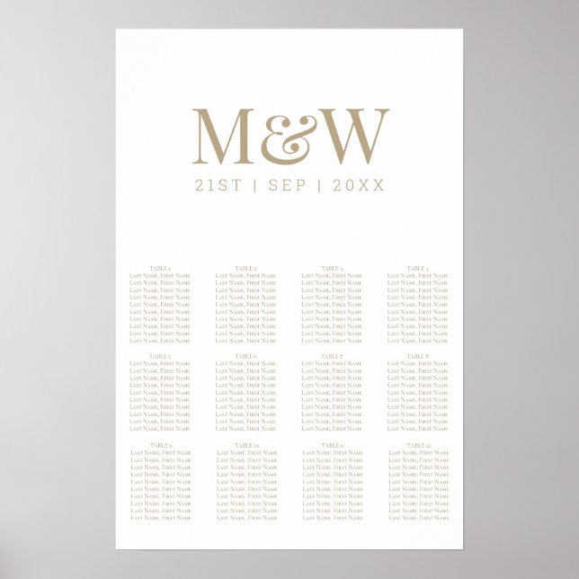 Poster Monographie Mariage de Monogramme Or Blanc moderne (Devant)