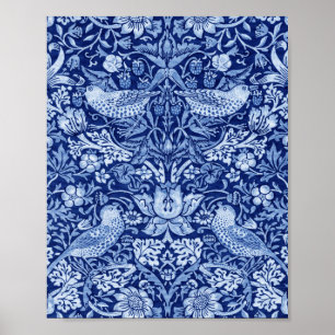 Poster Monotone bleu de fraises Thief, William Morris
