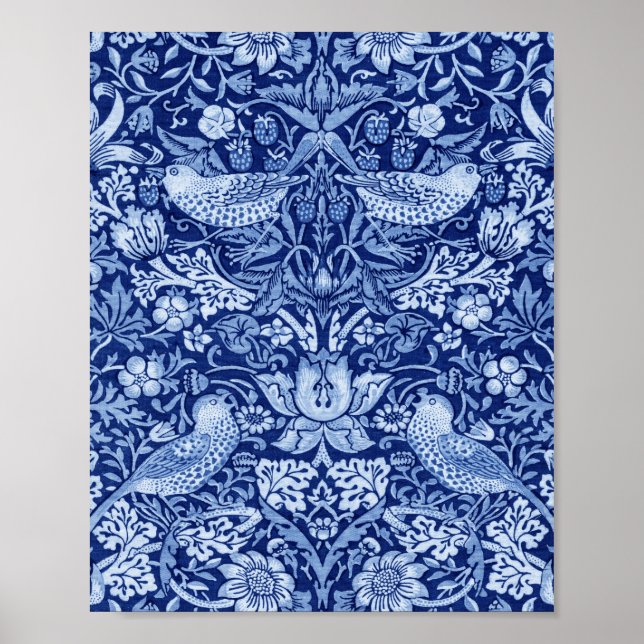 Poster Monotone bleu de fraises Thief, William Morris (Devant)