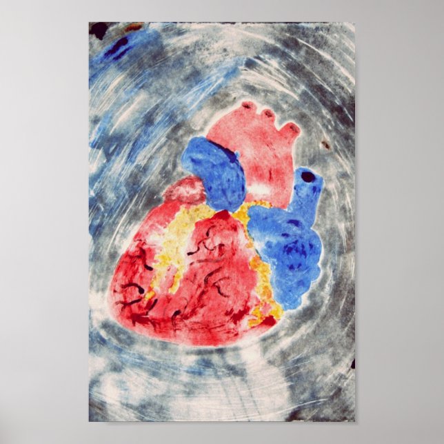 Poster Monotype de coeur anatomique (Devant)