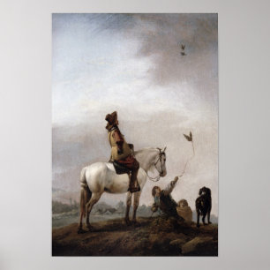 Poster Monsieur sur un cheval observant un fauconnier