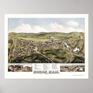 Poster Monson, MA Carte panoramique - 1879
