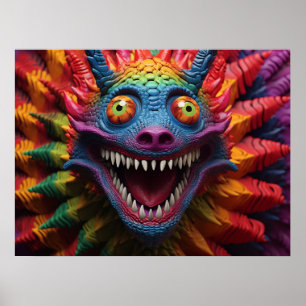 Poster Monster face aux couleurs arc-en-ciel