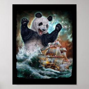 Poster Monster Giant Panda En Attaquant Un Bateau De Guer