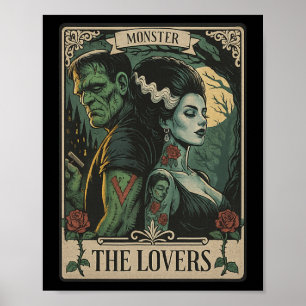 Poster Monster Lovers Tarot Card Gothic Frankenstein Hall