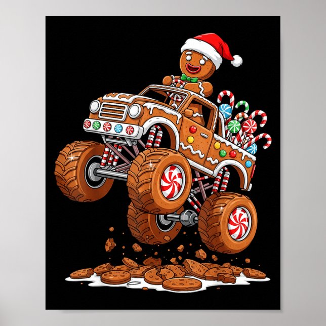 Poster Monster Truck Gingerbread Man Funny Christmas Baki (Devant)