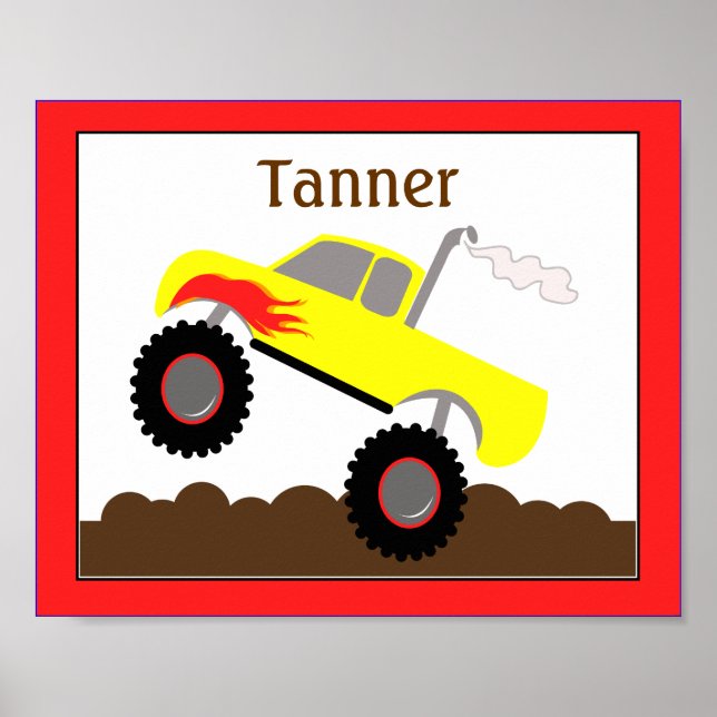 Poster Monster Truck (Rouge) Customisé Nursery Art Imprim (Devant)