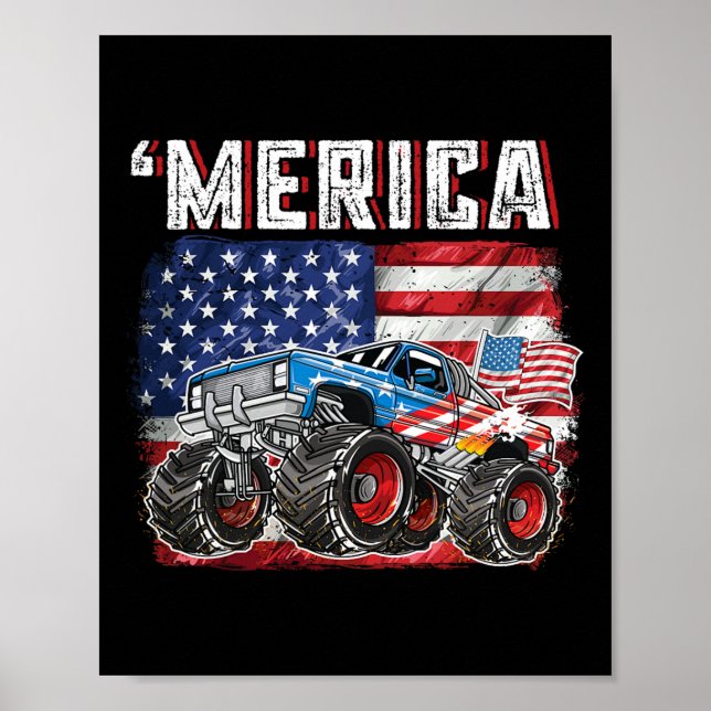 Poster Monster Truck Usa Drapeau Merica Hommes garçons 4  (Devant)