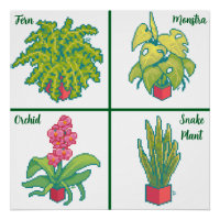 Monstera, Fern, Orchid, plante snake. Pixel Art
