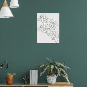 Poster Monstera Minimaliste Dessin Main Gestuel Noir Blan