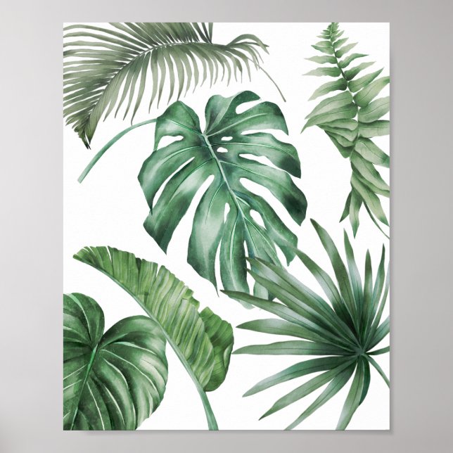 Poster Monstera Palm Feuilles Tropical Moderne Aquarelle (Devant)