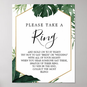 Poster Monstera Tropical Fête des mariées jeu de bague