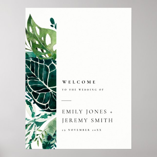 Poster Monstera Tropical Green Foliage Mariage Bienvenue (Devant)