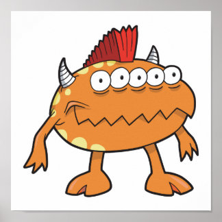 Poster monstre mohawk orange de nombreux yeux