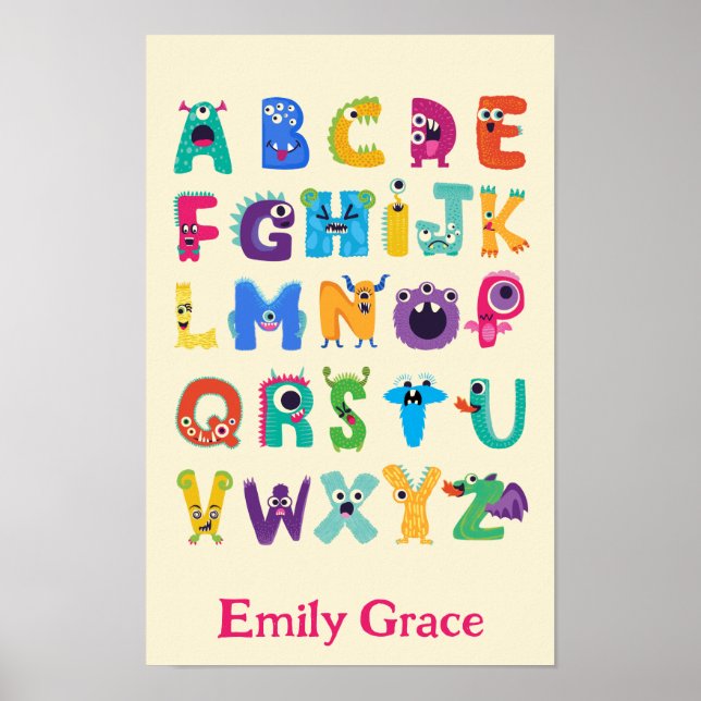 Poster Monstre Personnalisé ABC Monstres Silly Alphabet (Devant)