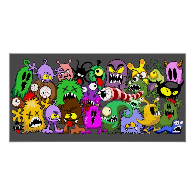 Poster Monstres caractères mignons Motif d'Halloween (Devant)