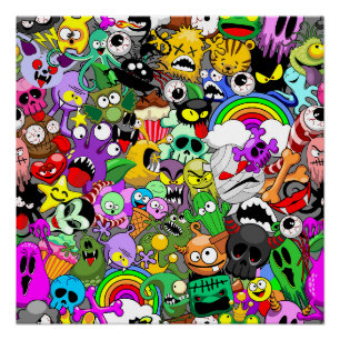 Poster Monstres caractères mignons Motif d'Halloween